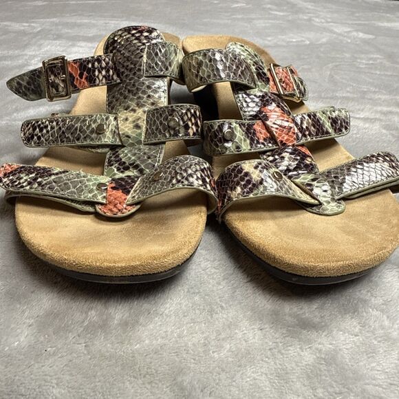 Vionic Radia Women’s Size 12 Snakeskin Triple Strap Slide Wedge Sandals - Picture 2 of 8